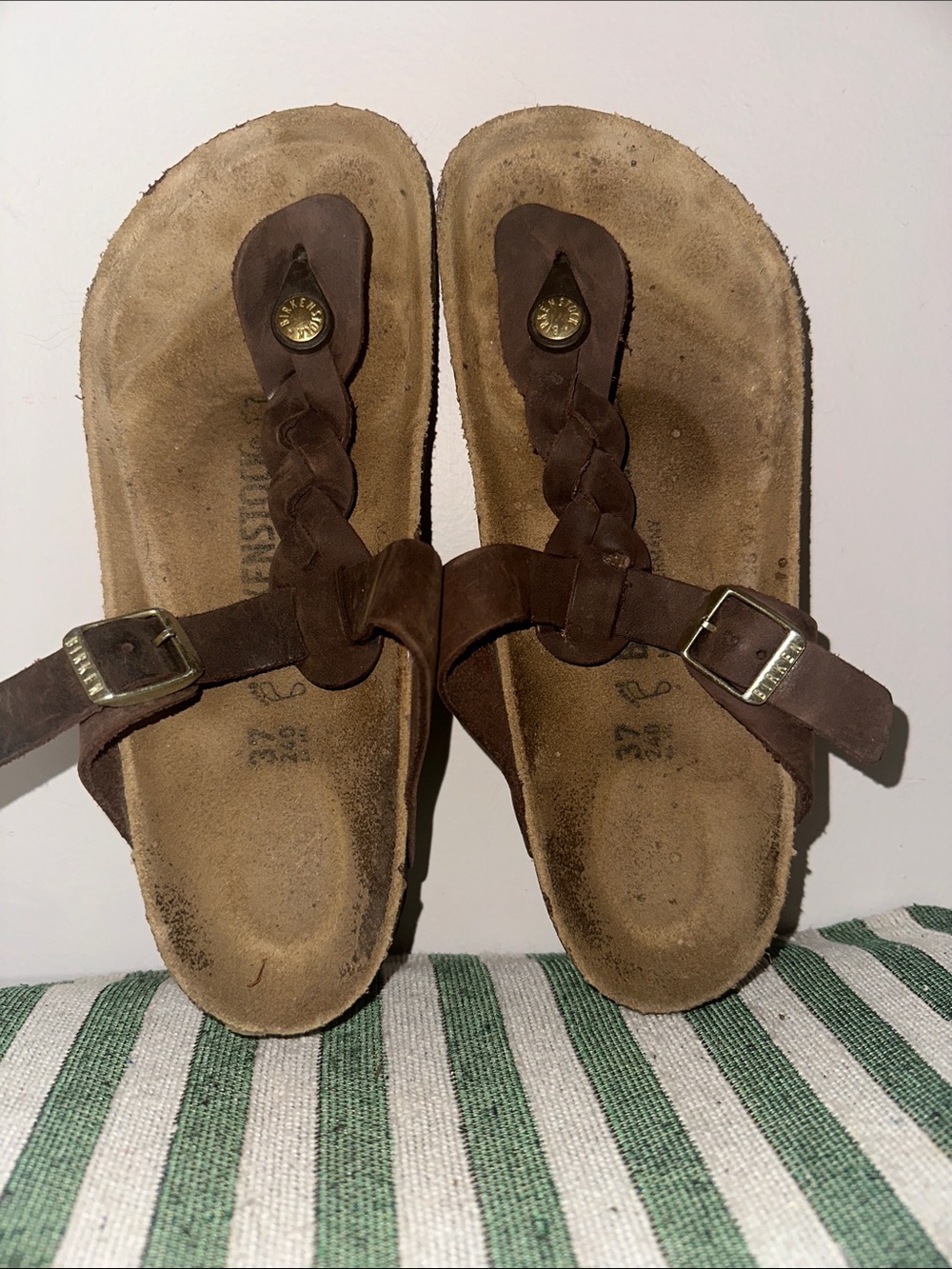 Birkenstock Brown Braided Toe-Post Sandals with Buckle